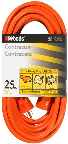 Woods 0528 12/3 Outdoor SJTW Vinyl Extension Cord, 25-Foot, Orange