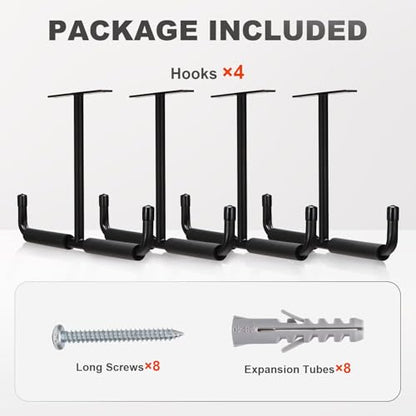 LEICHTEN 4 Pcs Upgraded Overhead Garage Storage Rack, Durable Garage Ceiling Storage Racks, Garages Overhead Lumber Storage Racks, Hanging for for Ladders, Ski Tools, Bikes, Tires, Gardening Tools