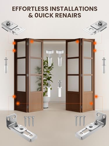 Bifold Door Hardware Repair Kit - 4 Pack Bi-fold Closet Barn Door Hardware Kit for 7/8" to 1" Track, Folding Pocket Door Replacement Parts Set Include Top Bottom Pivots Bracket and Guide Wheel (4Pack) - size: 4Pack