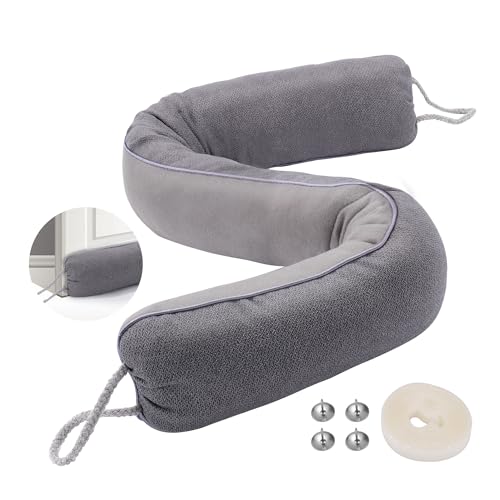 Under Door Draft Stopper, 36" Weighted Door Draft Stoppers for Bottom of Door with Hook Loops for Easy Install and Storage, Block Hot Cold Air Wind Noise for Doors Gap Up to 4.33", Gray - size: 36in Gray