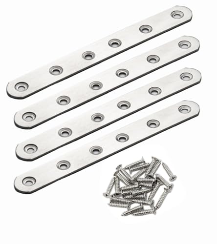 4 Pack Flat Mending Plate for Wood, Stainless Steel Straight Brackets Flat Repair Fixing Wood Brace Joining Plates Connector with Fixing Screws (4, One line shape6in) - size: One Line Shape 6 in