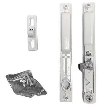 Sliding Glass Patio Door Lock Handle Set, Non-Keyed, Flush Mount, with Nite Lock,C Cam, and Keeper, White, 6-9/16" Screw Hole | Sliding Door Handle Replacement Hardware Repairs (DL-504) (White) - color: White