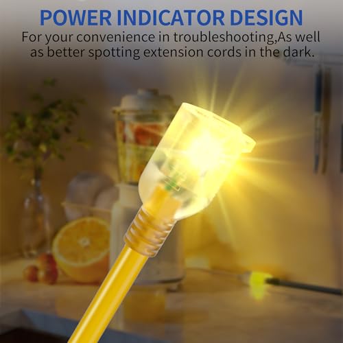 25ft Outdoor/Indoor Extension Cord with Lighted 10/3 Gauge Ultra 3 Prong Heavy Duty SJTW, Waterproof, Flexible Cold-Resistant,15A 125V 1875W, Yellow - size: 25FT