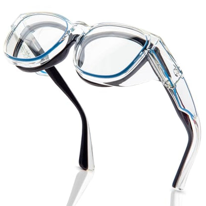 LianSan Safety Glasses Over Eyeglasses for Women - Anti-Fog Goggles Fit Over Eyewear for ANSI Z87.1 Certified - color: Shinny Blue/Clear