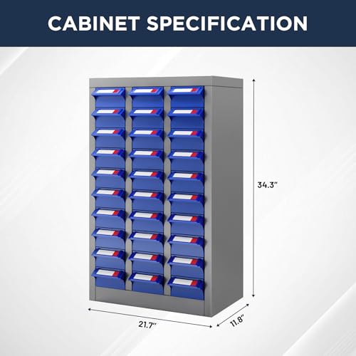 biosp 30 Drawers Bolt and Nut Tool Storage Cabinet Parts Cabinet Hardware Organization Shelves Bolts Bin Tool with ABS Material Drawer Label Stickers for Tool Hardware Storage, Grey