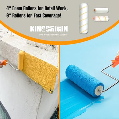 King Origin 18 Pcs Paint Roller Kit - 9" & 4" Paint Roller Covers, Paint Tray with Liners, Brush, Scrapers & Tools | All-in-One Painting Supplies for Walls, Ceilings, DIY Home | Paint Kit for House - color: 18 Pack, 9" & 4" roller