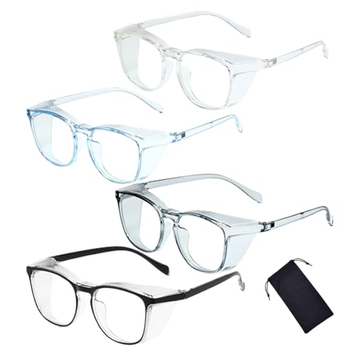 Safety Glasses for Men Women, Anti Fog Safety Goggles Comfortable Blue Light Blocking UV Protective Adult Nurse - color: Square Black Clear Blue Grey 4pack