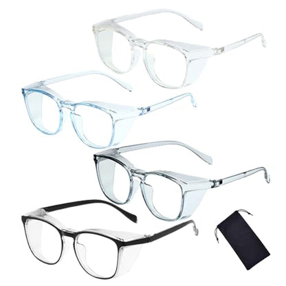 Safety Glasses for Men Women, Anti Fog Safety Goggles Comfortable Blue Light Blocking UV Protective Adult Nurse - color: Square Black Clear Blue Grey 4pack