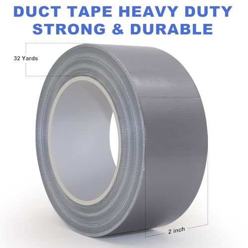 Silver Duct Tape, Heavy Duty Waterproof, 2 Inches x 32 Yards, Durable, Easy-Tear, No Residue for Home Repairs, Industrial, Fixed Carpet Edge, DIY Projects - color: Silver