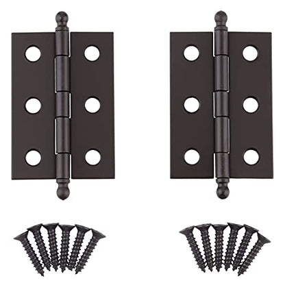 Oil Rubbed Bronze Plated Butt Hinges with Ball Finials | 2" High x 1 3/8" Wide | Pack of 2 | Cabinet Door Hinges with Removable Pin | UA-221-HOB (1)