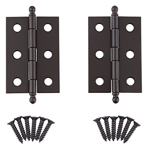 Oil Rubbed Bronze Plated Butt Hinges with Ball Finials | 2" High x 1 3/8" Wide | Pack of 2 | Cabinet Door Hinges with Removable Pin | UA-221-HOB (1)