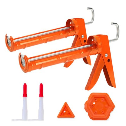 Holothurian Caulking Gun, Caulk Gun No Drip,Sealant Finishing Tool Grout Scraper for Kitchen Bathroom Window Sink Joint, 1/10 Gallon Cartridge, 10:1 Thrust Ratio, Orange, 2 Packs - color: Orange | 2Packs