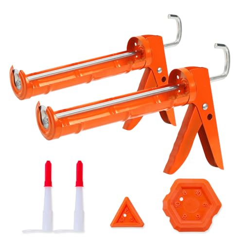 Holothurian Caulking Gun, Caulk Gun No Drip,Sealant Finishing Tool Grout Scraper for Kitchen Bathroom Window Sink Joint, 1/10 Gallon Cartridge, 10:1 Thrust Ratio, Orange, 2 Packs - color: Orange | 2Packs