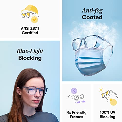 Stoggles Round Z87.1 Certified Polycarbonate Safety Glasses, Scratch & Shatter-Proof, Blue-Light & UV Blocking Lens, Top & Side Shields, Anti-Fog Dip Coated, Durable, Protective & Stylish Eyewear - color: Cold Brew