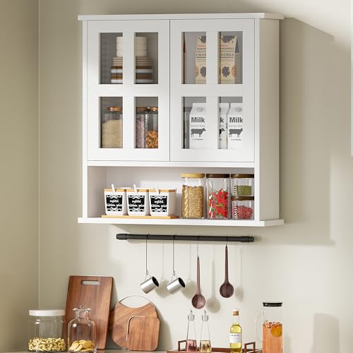 Modern Hanging Bathroom Cabinet, Sturdy Wooden Medicine Cabinet with Buffering Hinge & Anti-Scratch Door, Space-Saving Wall Mounted Over Toilet (Cross-Panel Door) - style: Cross-Panel Door