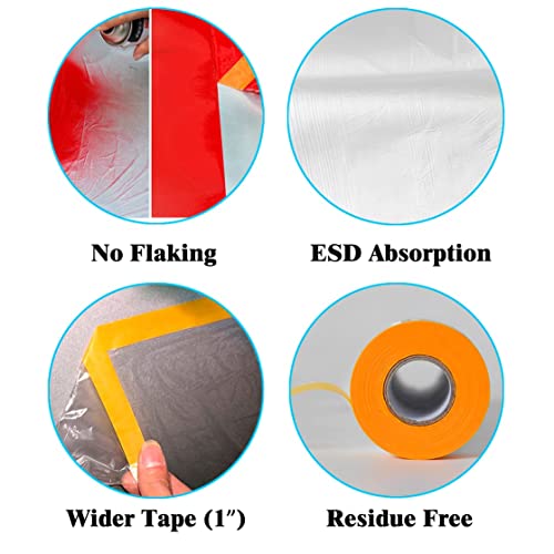 LLPT Tape and Drape 35.4”(Unfolded) x 66 Ft Each 2 Pack Pre-Taped Masking Film 0.27 Mil Painters Plastic Drop Cloth for Auto Wall Furniture Painting Protection (MFT902) - size: 35.4 Inch x 66 Ft