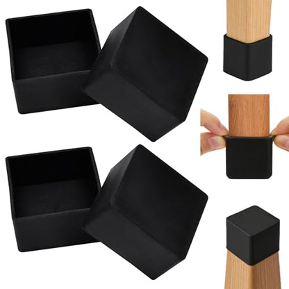 EASYEAH 3"(75 mm) Square Chair Leg Caps, Silicone Chair Leg Floor Protectors, Flexible End Caps, Non-Slip Rubber Chair Feet Covers for Hardwood Floors, Tables & Patio Furniture, Black (4 PCS) - size: 3"(75 mm)