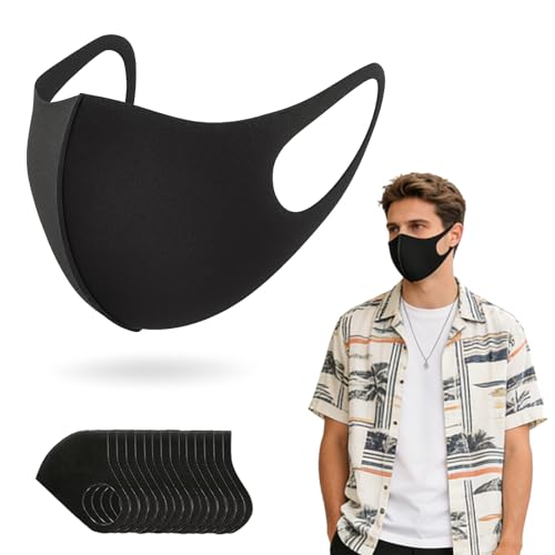 15PCS Black Reusable Face Masks Sponge Washable Breathable for Adult Men Women Dust Protection Not Cloth Fabric (Large)