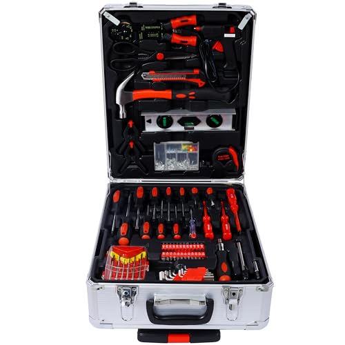 899pcs Home Repair Tool Set Kit for Men, Toolbox Storage Case with 4 Drawers, General Household Tool Kit with Rolling Tool Box, Tool Set Kit for Maintenance, Garden, Homeowner, Handyman,silver case