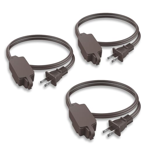 PLUGTUL Indoor Extension Cord 3 FT, 2 Prong Brown Extension Cord, 3 Polarized Outlets with Safety Cap Protect for Home Office, 16/2 SPT-2 ETL Listed, 3 Pack - color: Brown, size: 3FT