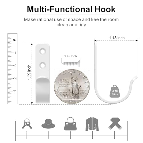 15-Pack White Metal Wall Hooks, Heavy Duty Screw-in Coat Hooks Wall Mounted for Hanging Towel, Clothing, Robe, Single Hooks for Bathroom, Entryway, Garage Organization - color: 15PCS+White