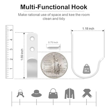 15-Pack White Metal Wall Hooks, Heavy Duty Screw-in Coat Hooks Wall Mounted for Hanging Towel, Clothing, Robe, Single Hooks for Bathroom, Entryway, Garage Organization - color: 15PCS+White