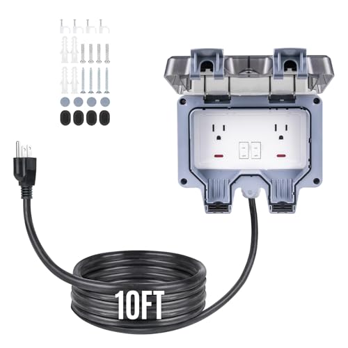 Outdoor Power Outlet 15A 110V with 10/20/33ft Extension Cord IP66 Waterproof, IK08 & UL1363-2018 Certified Outdoor Outlet Extender for Garden Garage Patio (10FT) - color: White, size: 10ft