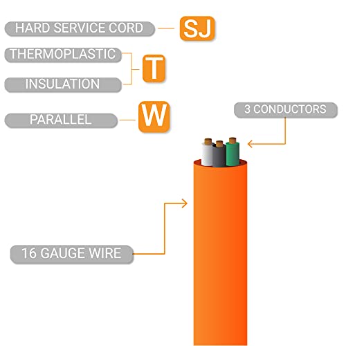 Sunlite Outdoor Heavy Duty 50 Feet Three Prong Extension Cord, 13 Amp, 50'(16/3) Orange - size: 50'(16/3)