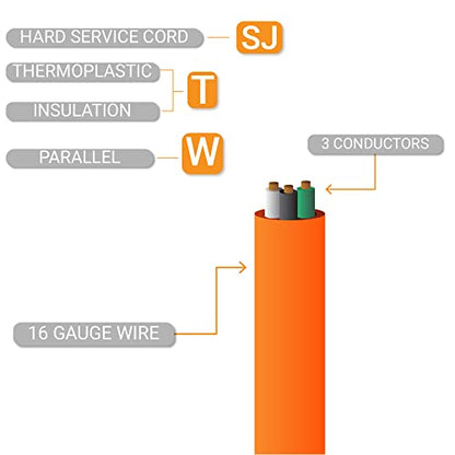 Sunlite Outdoor Heavy Duty 50 Feet Three Prong Extension Cord, 13 Amp, 50'(16/3) Orange - size: 50'(16/3)