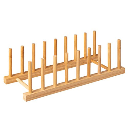 HBlife Bamboo Dish Plate Bowl Cup Book Pot Lid Cutting Board Drying Rack Stand Drainer Storage Holder Organizer Kitchen Cabinet（Keep Dry） - color: Bamboo 8 Slots 1pcs