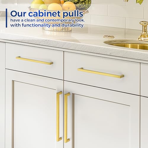 JOY DECOR 2 Pack Gold Cabinet Handles, 11-1/3 Inch Hole Center Cabinet Pulls – Square Stainless Steel Kitchen Knobs for Drawers, Dressers, Cupboards & Vanities - size: 11-1/3 Inch Hole Center