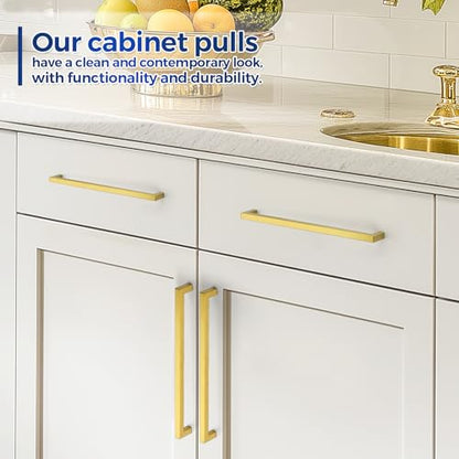 JOY DECOR 2 Pack Gold Cabinet Handles, 11-1/3 Inch Hole Center Cabinet Pulls – Square Stainless Steel Kitchen Knobs for Drawers, Dressers, Cupboards & Vanities - size: 11-1/3 Inch Hole Center