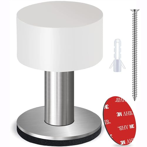 Door Stoppers, Self Adhesive Rubber Bumper wall Door Bottom Stopper Knobs Baseboard with 2 Sticker for Floor Shower Refrigerator - color: White, size: 1 Pack - 2.56 inches (with screws)