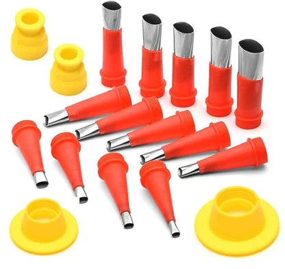 Professional Caulking Gun Nozzle Set, Red and Yellow, Plastic and Metal, Reusable Tips for Sealant Application, Door and Window Installation etc. (16-Pack)