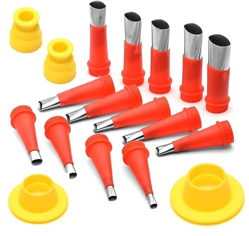 Professional Caulking Gun Nozzle Set, Red and Yellow, Plastic and Metal, Reusable Tips for Sealant Application, Door and Window Installation etc. (16-Pack)
