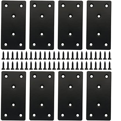 8 Pcs Black Flat Mending Plate Stainless Steel Flat Bracket 3.14 x 1.57 inch Metal Straight Bracket Repair Joining Fixing Mending Brace for Wood, with Screws