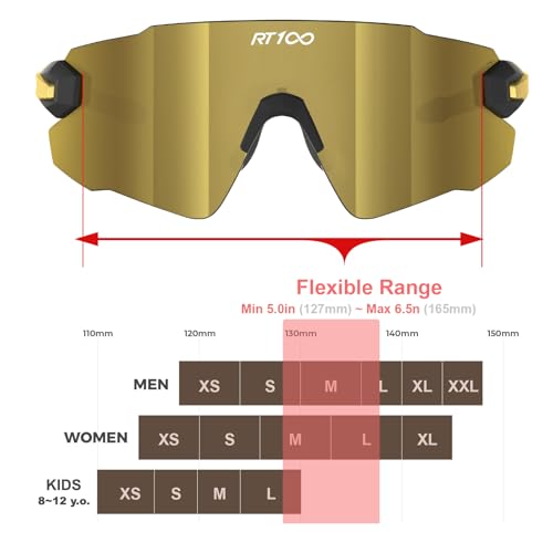 RIDE YOUR WAY Professional wrap around Frameless Cycling Sunglasses for Men and Women - color: Black Gold/Gold