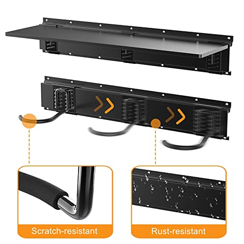 TORACK Wall Mounted Bike Storage Rack with Shelf, 6 Bikes Hangers for Garage, Space Saving Bike Rack Wall Mount, Holds Up to 600 lbs - size: 96" Rail
