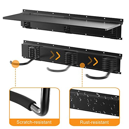 TORACK Wall Mounted Bike Storage Rack with Shelf, 6 Bikes Hangers for Garage, Space Saving Bike Rack Wall Mount, Holds Up to 600 lbs - size: 96" Rail