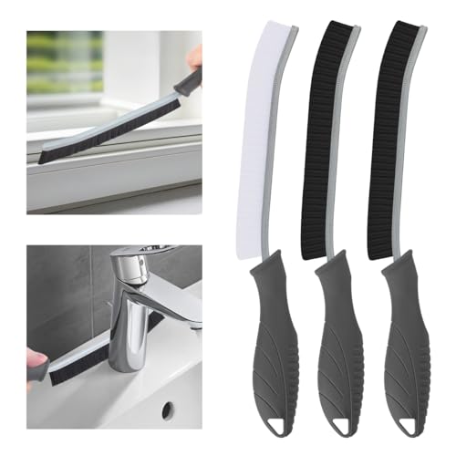 TQRR 3Pcs Hard Bristle Crevice Cleaning Brush, Scrub Brush, Kitchen Sink Cleaning Brush, Grout Brush, Corner Brush Cleaning Tools for Toilet, Bathroom, Gap, Home, Household, Window (3, Grey) - color: Gray