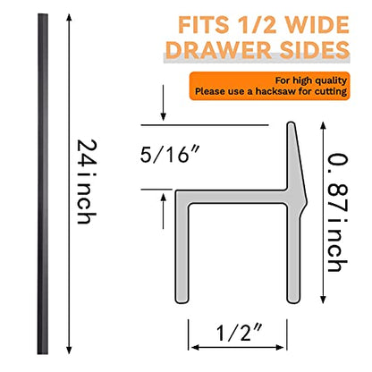 2 Pieces PVC Drawer Hanging File Rails Black Cabinet Rails for Hanging 1/2 Drawer Sides Letter Size File Storage Folder Organizer (for 1/2 Inch-wide, 24 Inch) - size: For 1/2 Inch-wide, 24 Inch