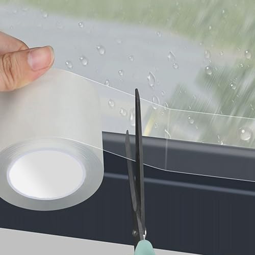 Transparent Window Weather Sealing Tape 2.76 Inch x 16.5 FT Weather Stripping Residue-Free Clear Window Insulation Caulk for Shower Glass Gaps and Clear Tape Doors Windows Windproof - size: 2.76 in - 16.5 Ft Clear
