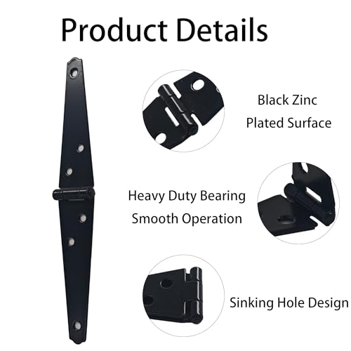 4Pcs 5-Inch Heavy Duty Iron Strap Hinges, Matte Black Gate Tee Hinges for Shed, Fence, Cabinet, Wood Gate Applications with Mounting Screws - size: 5 Inch