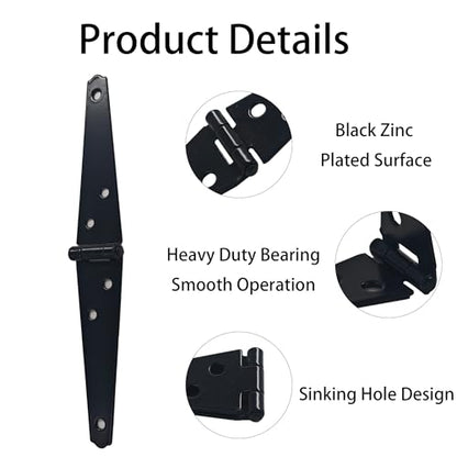 4Pcs 5-Inch Heavy Duty Iron Strap Hinges, Matte Black Gate Tee Hinges for Shed, Fence, Cabinet, Wood Gate Applications with Mounting Screws - size: 5 Inch