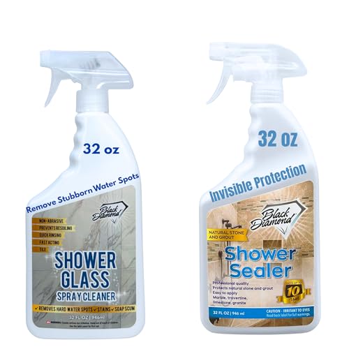 Black Diamond Stoneworks Shower Glass Cleaner Spray & Natural Stone Shower Sealer – 2 Pack Bathroom Bundle for Crystal-Clear Glass and Long-Lasting Stone Protection - style: 32 Fl Oz (2) Shower Sealer & Glass Cleaner