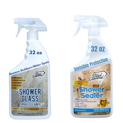 Black Diamond Stoneworks Shower Glass Cleaner Spray & Natural Stone Shower Sealer – 2 Pack Bathroom Bundle for Crystal-Clear Glass and Long-Lasting Stone Protection - style: 32 Fl Oz (2) Shower Sealer & Glass Cleaner
