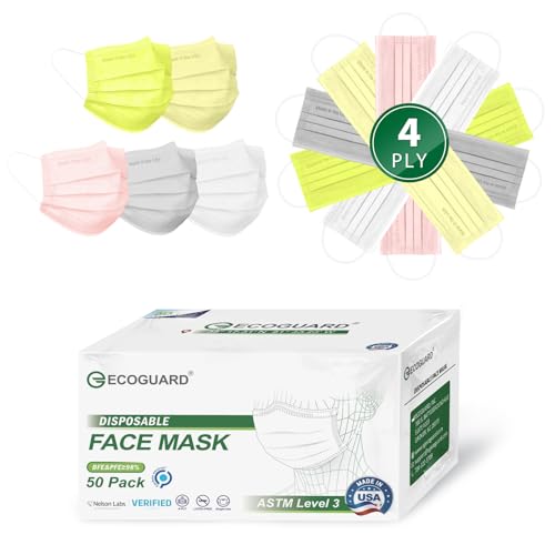 Disposable Face Masks Made in USA, 4 Ply for Families, Students, Breathable All-Day Wear & Safety, FSA HSA Eligible, ASTM Level 3 Medical Grade, 50 Pack, Sunny Mist - color: Sunny Mist, size: 50 Pack, style: Resealable Bag