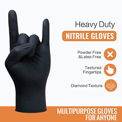 Wostar Black Nitrile Industrial Gloves Large 8 Mil Raised Diamond Texture Latex & Powder Free Heavy Duty Gloves 100 Count - color: Black Large 8mil 100pcs, size: Large ( 100pcs a box)