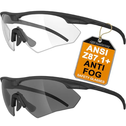 HTS HUNTERSKY S53 anti fog Tactical Shooting Range Safety Glasses Ballistic eye protection Hunting Airsoft Riding Pickleball - color: S53 Black-clear / Black-smoke