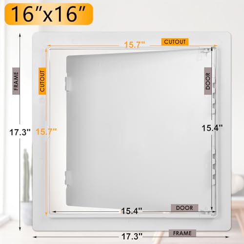 Suteck Plumbing Access Panel for Drywall Ceiling 16 x 16 Inch Reinforced Plastic Wall Access Doors Removable Hinged White - size: 16X16inch